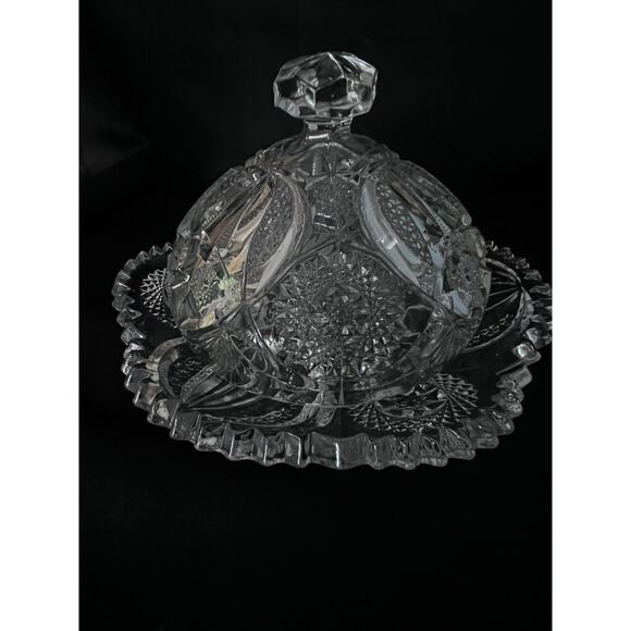 Cambridge Marjorie 2631 Near Cut Clear Glass Round Butter Dish w Lid EAPG - Picture 2 of 9